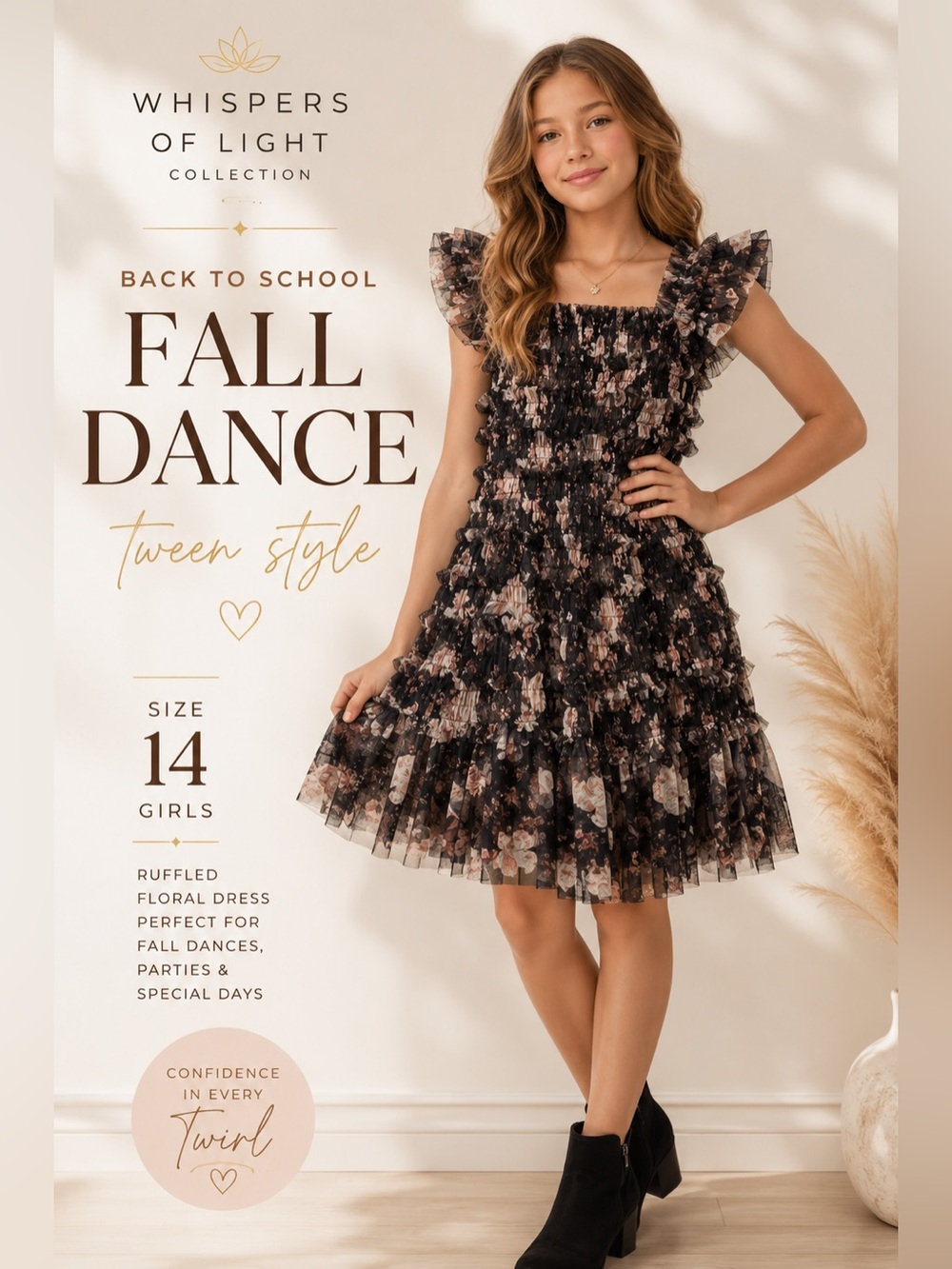 Girls Size 14 Floral Ruffle Mesh Dress NWT Fall Dance Holiday Party